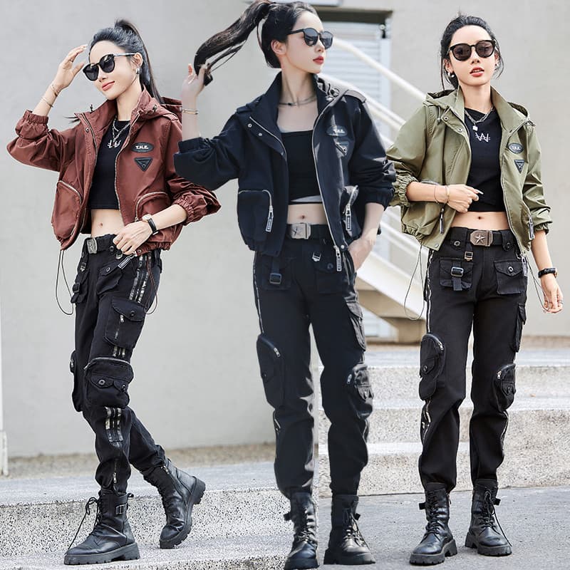 W Workwear terno feminino na moda frito rua 2026 primavera outono novo estilo Casual esportes moda jaqueta feminina solt