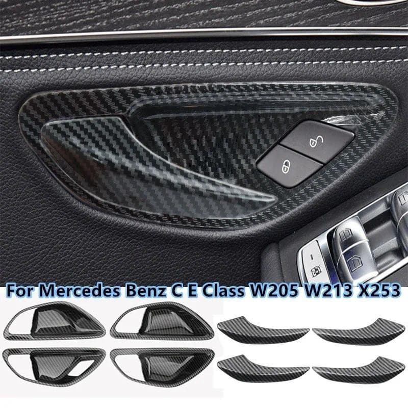 Fibra De Carbono Olhar Interior Do Carro Maçaneta Da Porta Tigela Capa Guarnição Quadro Para Mercedes Benz Ce Classe W20