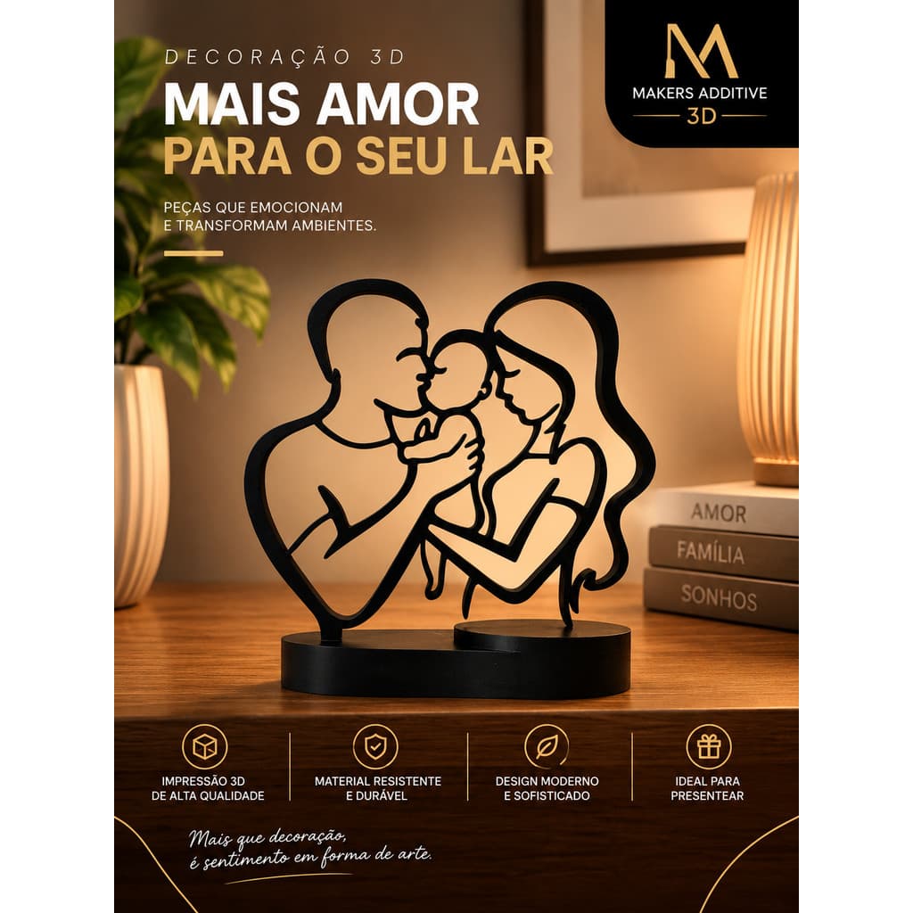 Enfeite Família para Decoração – Placa Decorativa para Sala, Quarto e Casa Decoração Família Casal Criança
