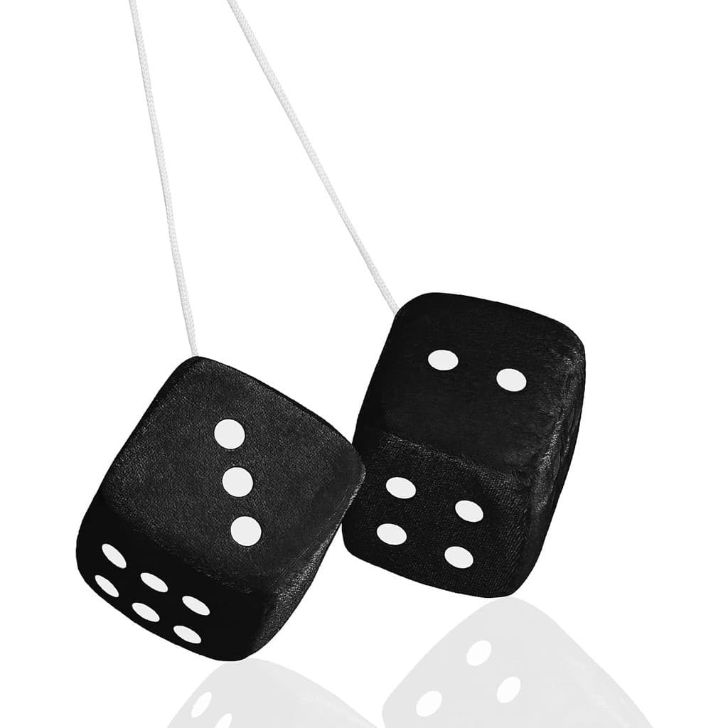 1 Par De Dados De Pelúcia Felpudos Pretos Com Pontos Brancos , Carro Quadrados Macios Clássicos Vintage De 2.75 Polegada