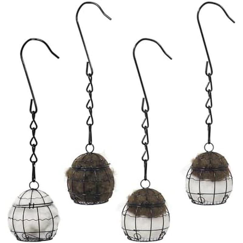 Suporte De Material Para Nidificação De Pássaros De 4 Unidades Com 4 Peças De Algodão-Bolas De Suspensas De Metal Resist