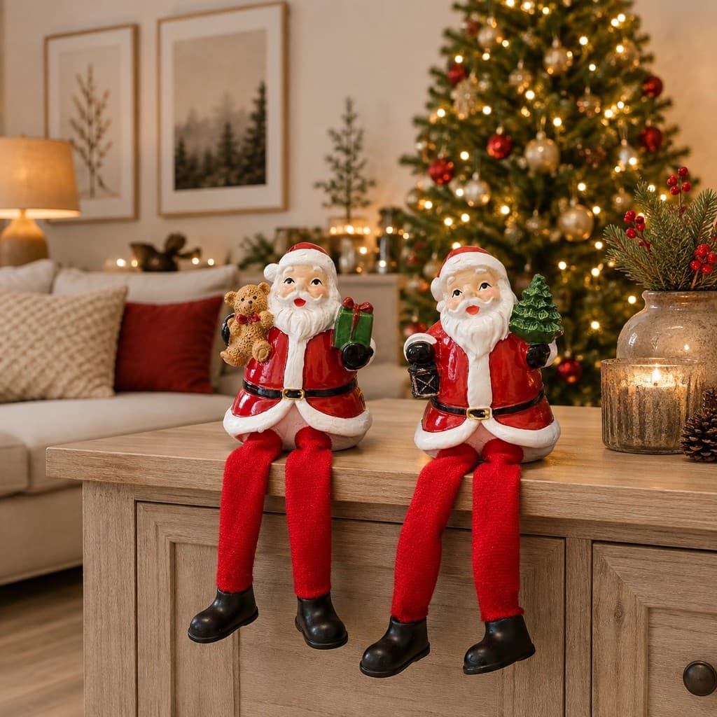 Papai Noel Sentado Resina Decoração Enfeite Natalino 15cm