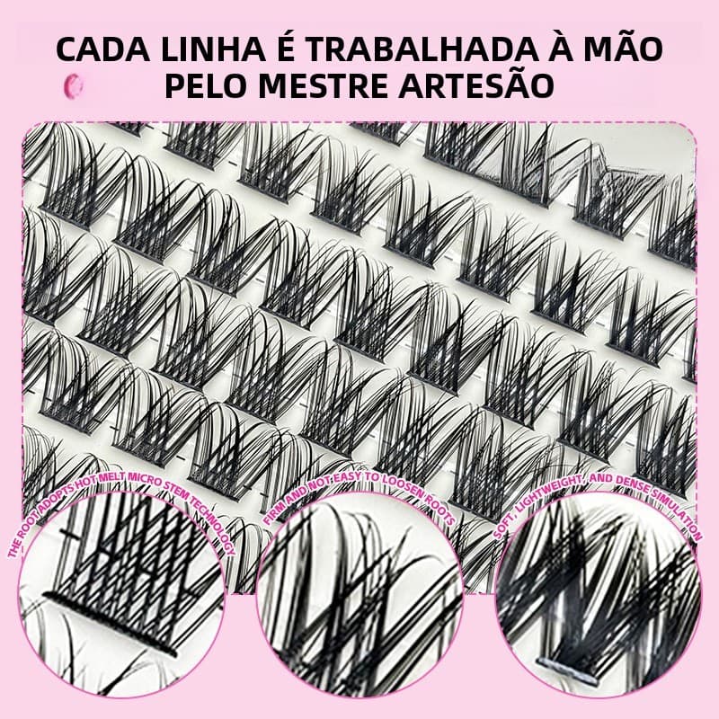 Conjunto de cílios postiços segmentados, Cluster único, ondulação grossa, Natural com cola, adequado para festa diária d