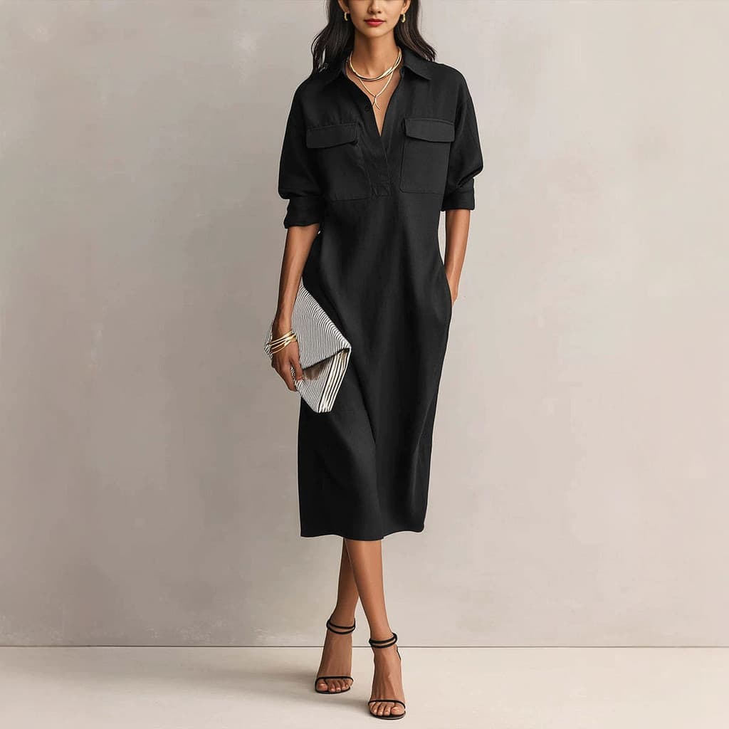 Vestido Feminino de Algodão e Linho com Botões, Coleção Primavera/Verão 2026, Novo Estilo Europeu e Americano para Comér