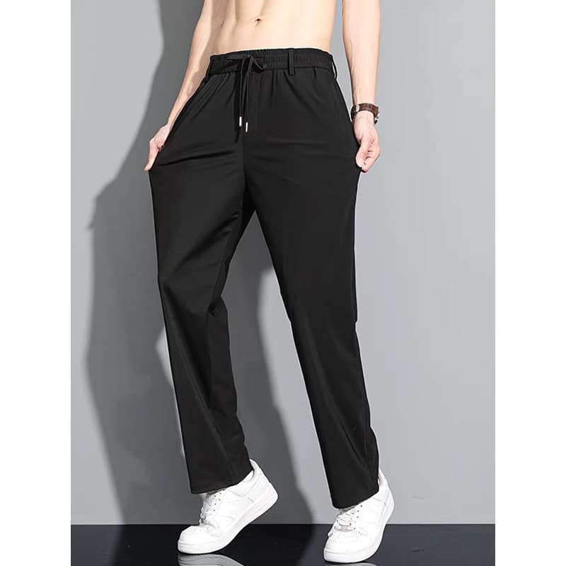 Calça Casual masculina de seda gelada, tamanho grande, primavera verão, Super elástica, estilo fino, solta, reta, esport