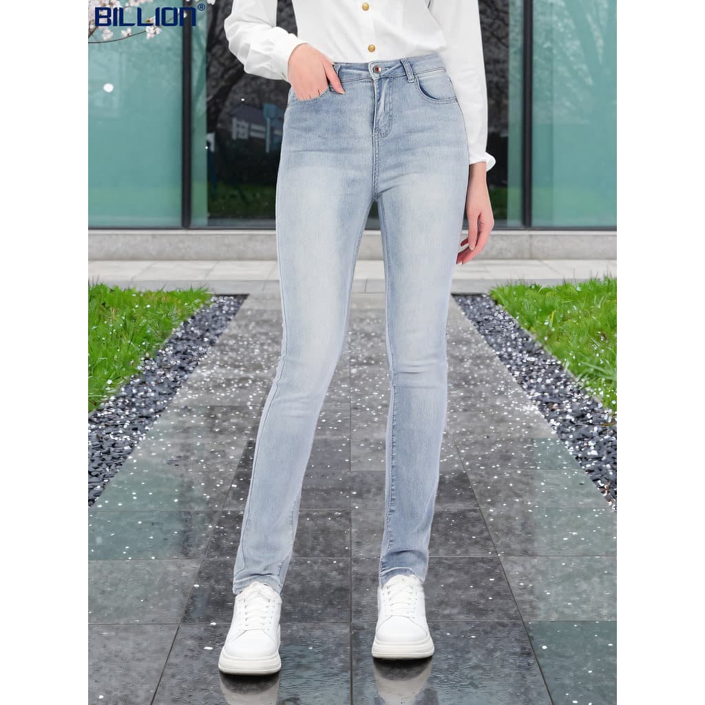 Bilhões outono novo estilo de cintura alta Jeans feminino elástico fino ajuste mais magro olhar simples em linha reta an