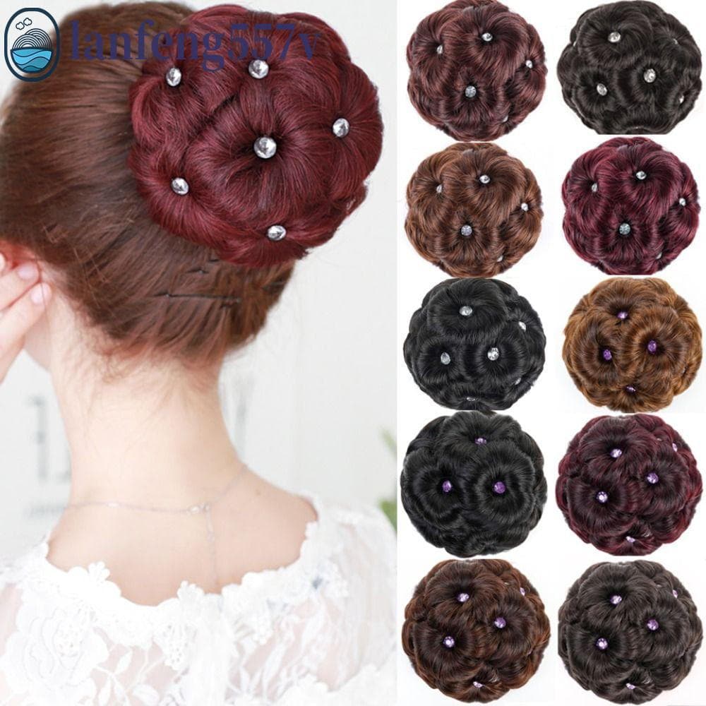 LANFENG Nove Flores De Cabolo , Coque Donut Flor Anel Sintético , Scrunchie Vintage Encarcolado Chignon