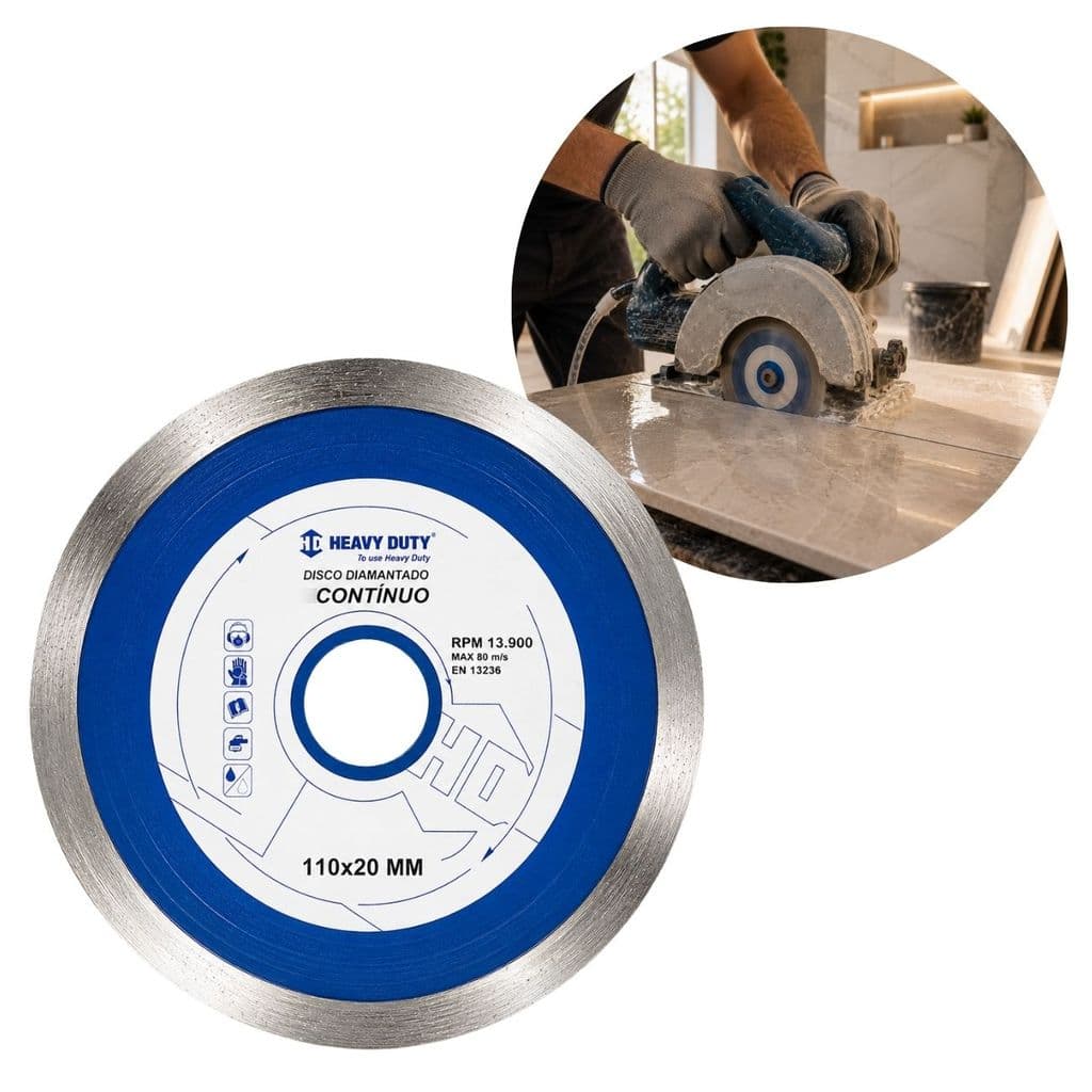 Disco de Corte Diamantado Contínuo 110x20mm Heavy Duty para Porcelanato Cerâmica Mármore Azulejo