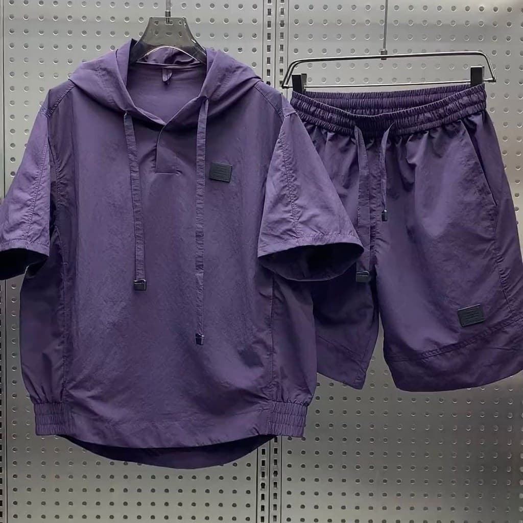 Shorts finos de secagem rápida com capuz de manga curta casal solto All-Match duas peças ao ar livre Le