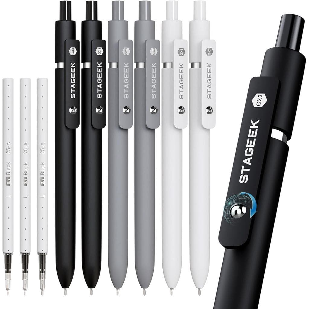 Canetas de Gel Pretas STAGEEK GX3, 6 Peças de Canetas de Ponta Fina para Escrita Suave com 3 Refis Extras, Canetas de Ti