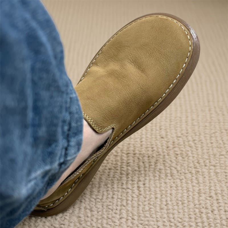 2026 novo estilo mocassins masculinos dedo do pé largo sapatos masculinos de um Pedal couro genuíno de camada única resp