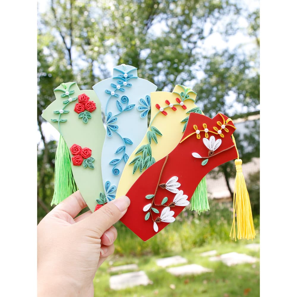 Era de arte de dedo estilo nacional Cheongsam Yan Marcador de papel Pacote de Material Pingente Conjunto de papel Yan Pi