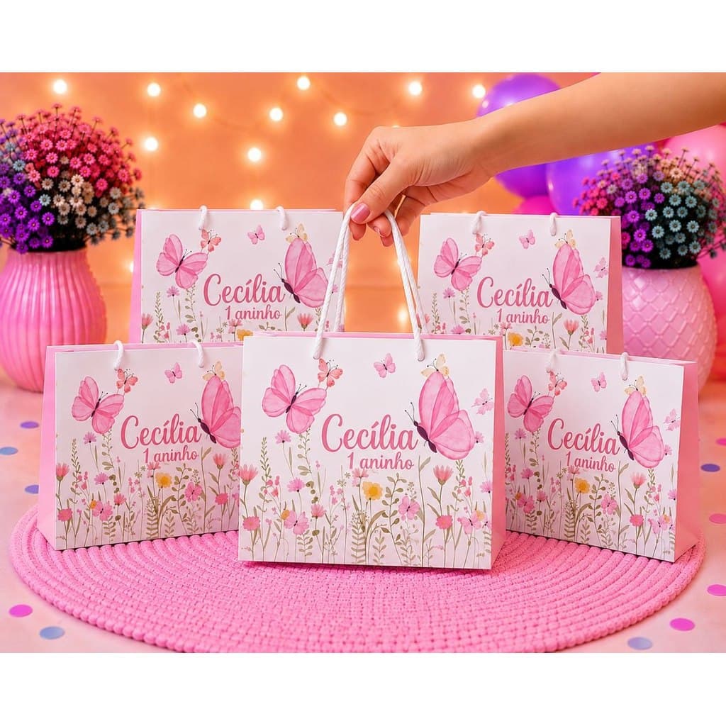Sacolinha Personalizada Jardim ENCANTADO Borboletas clean | Personalizados | Sacola jardim encantado | Pegue e monte