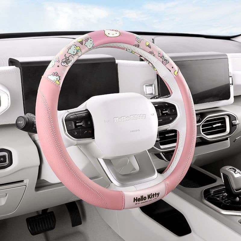 SGLink HelloKitty capa de volante de carro quatro estações Universal bonito desenho animado capa de alça de couro de alt