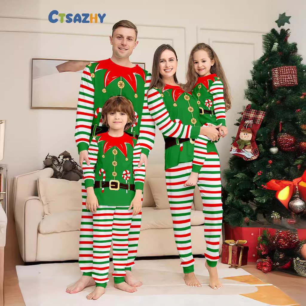 Elementos de natal vestido de festa meninos meninas adulto elfo terno Halloween diversão impressão pai-filho vestido