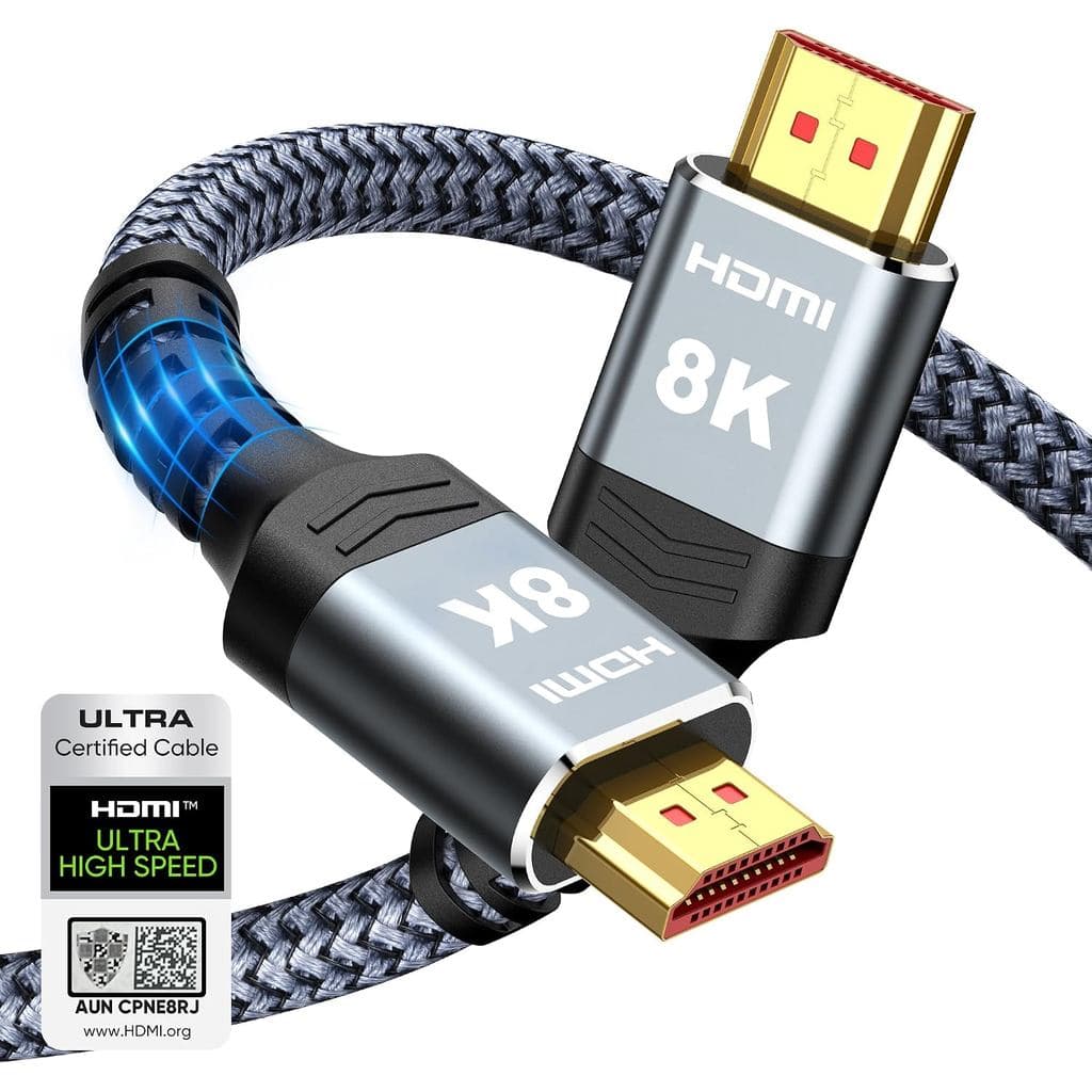 Cabo HDMI Highwings 8K 10K 4K 48Gbps 6.6FT/2M, Cabo HDMI Certificado de Ultra Alta Velocidade com Cabo Trançado - 4K@120