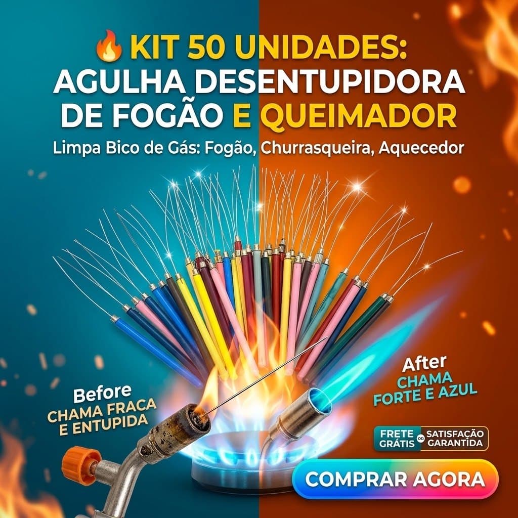 Agulha Desentupidora de Fogão e Queimador Kit 50 Unidades Limpa Bico de Gás