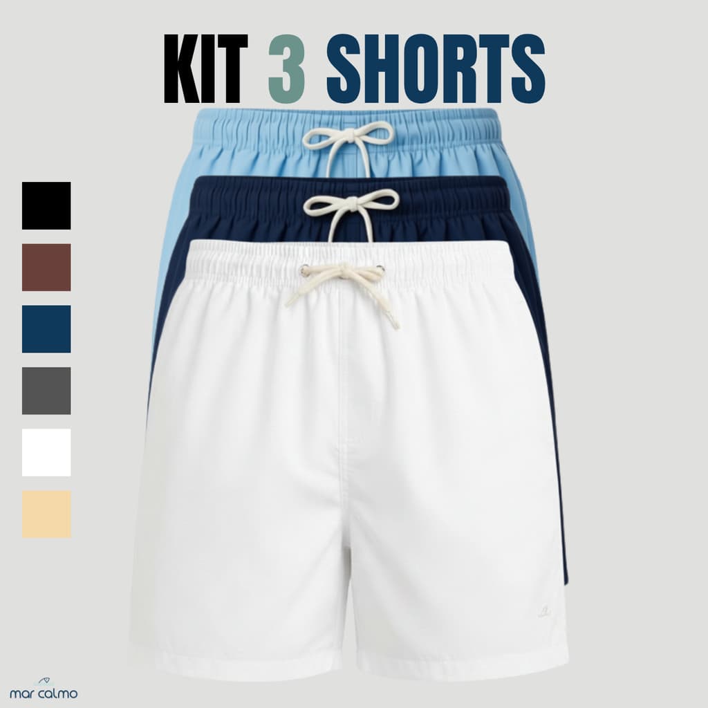 KIT 3 BERMUDA MASCULINA TACTEL ELASTANO MAURICINHO CADARÇO CRU 3 BOLSOS COSTURAS REFORÇADAS CORRIDA ACADEMIA PRAIA
