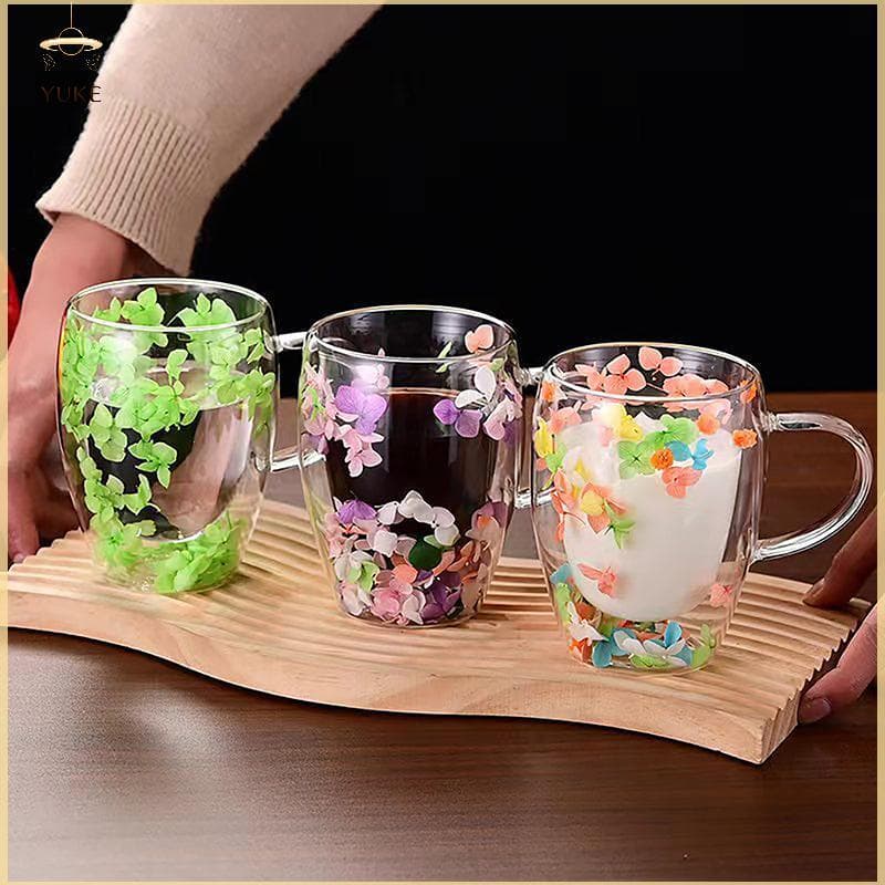 YUKE 1PC INS Tendências Vidro De Borosilicato Alto Chá Xícara De Café Floral Simples Resistente Ao Calor Copo De Parede