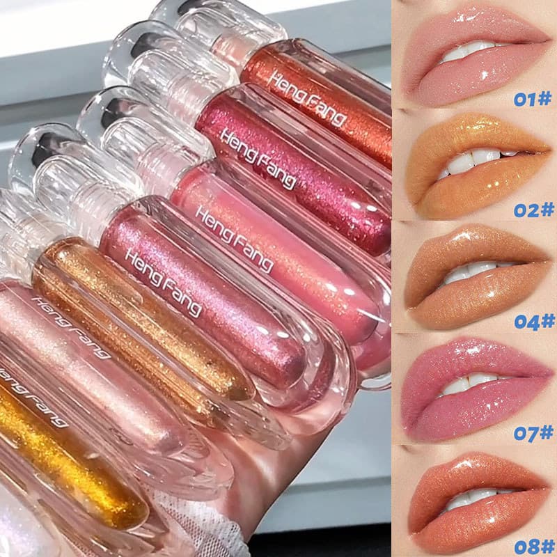 Brilho de água piscando esmalte labial perolado com brilho labial fino piscando camadas transparentes senhoras hidratant