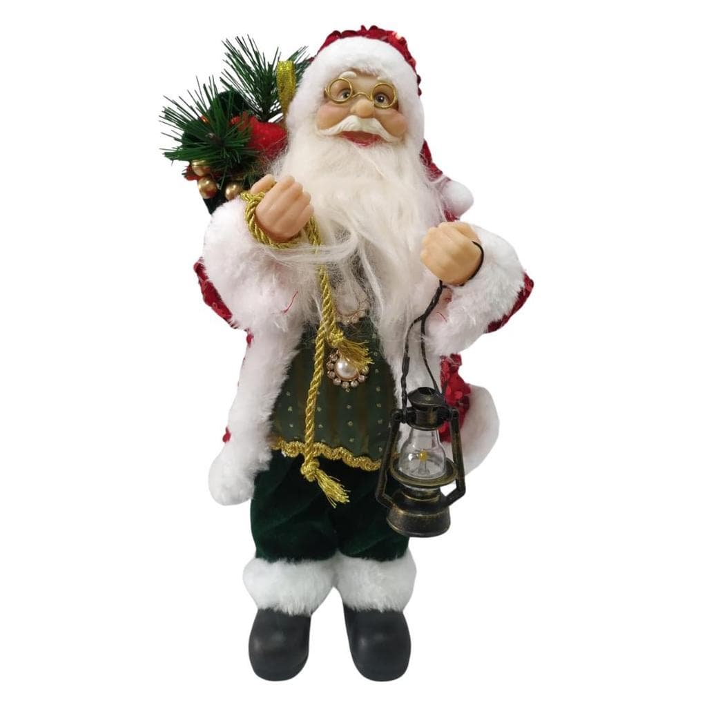 Boneco Papai Noel Luxo com Lantejoulas Vermelha e Verde 30 cm