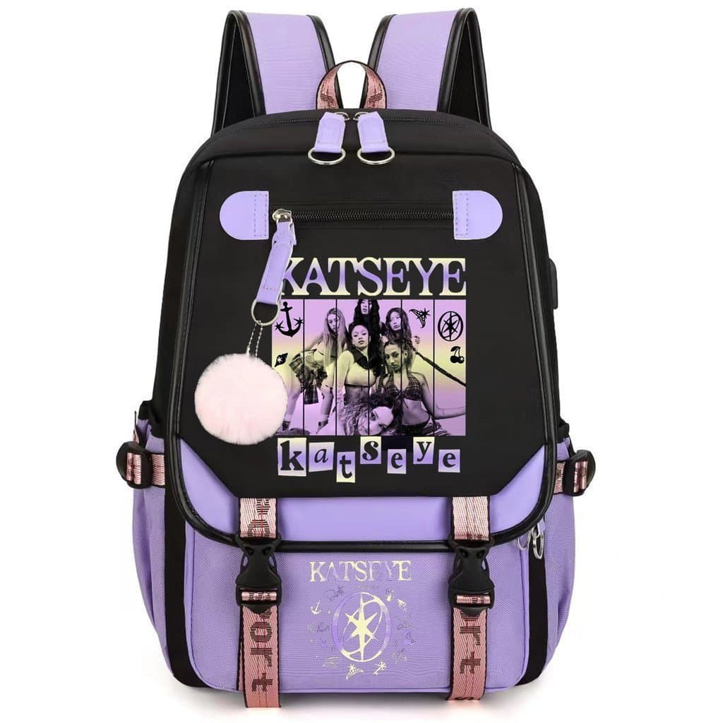 Mochila Escolar com Estampa do Grupo Musical Feminino Coreano Katseye para Alunos do Ensino Fundamental e Médio ALGP CYV