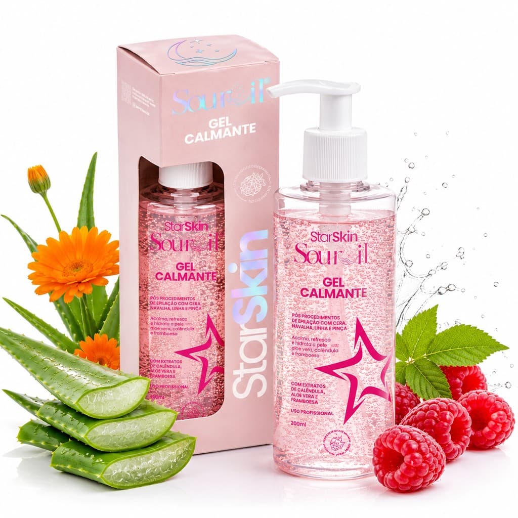 Gel Calmante Sourcil Pós Depilação Aloe Vera 200ml Framboesa Alívio Pele Pós Cera Profissional