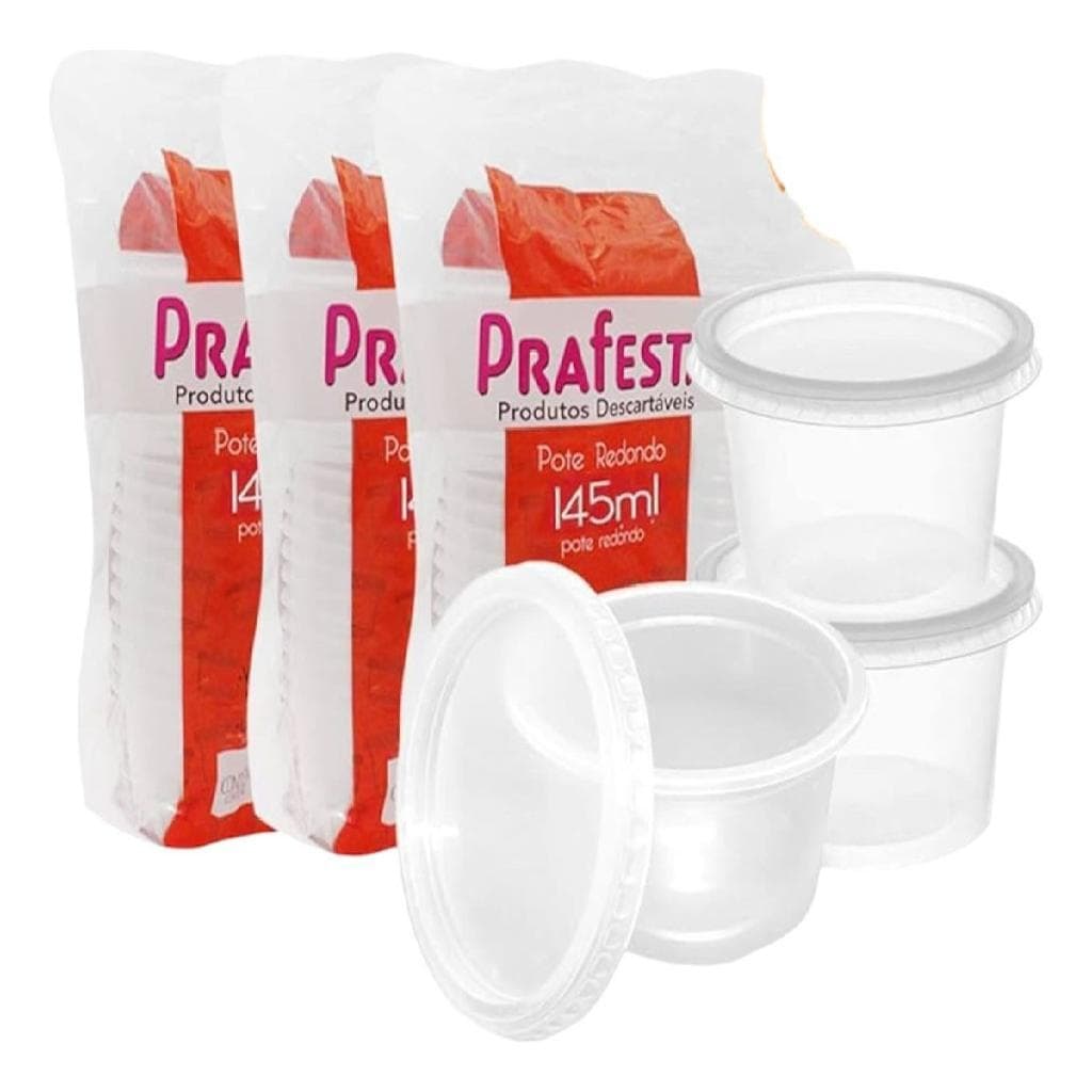 Pote Descartável Redondo 145ml Microondas Freezer Tampa 24un