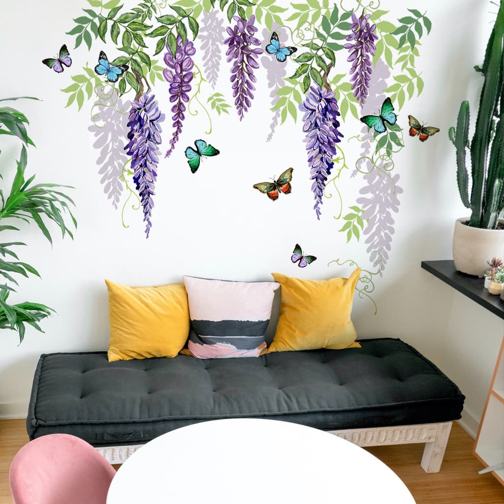 Adesivos de parede glicínias endro flor borboleta adesivos de parede sala de estar quarto criativo decorativo adesivos d