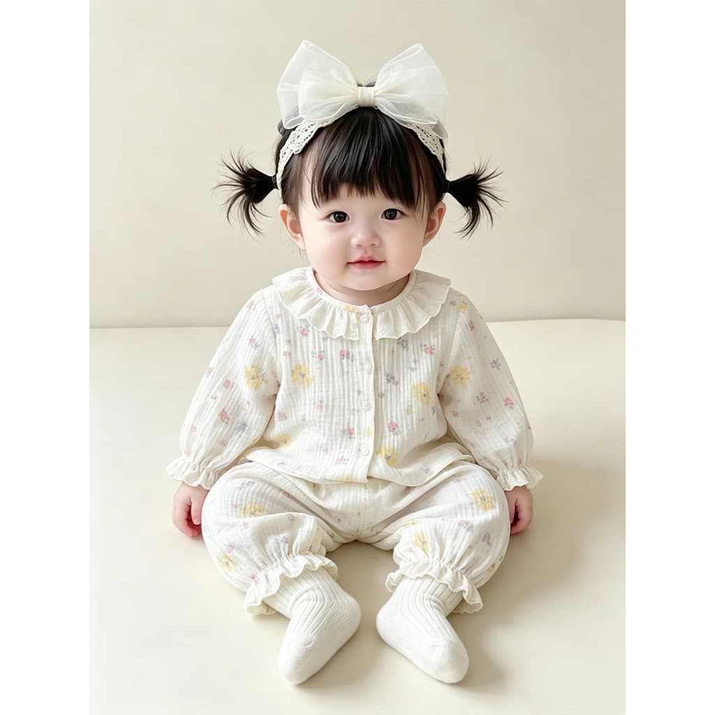 Feminino bebê pijamas primavera outono estilo fino puro algodão gaze ar condicionado roupas do bebê crianças dividir ter