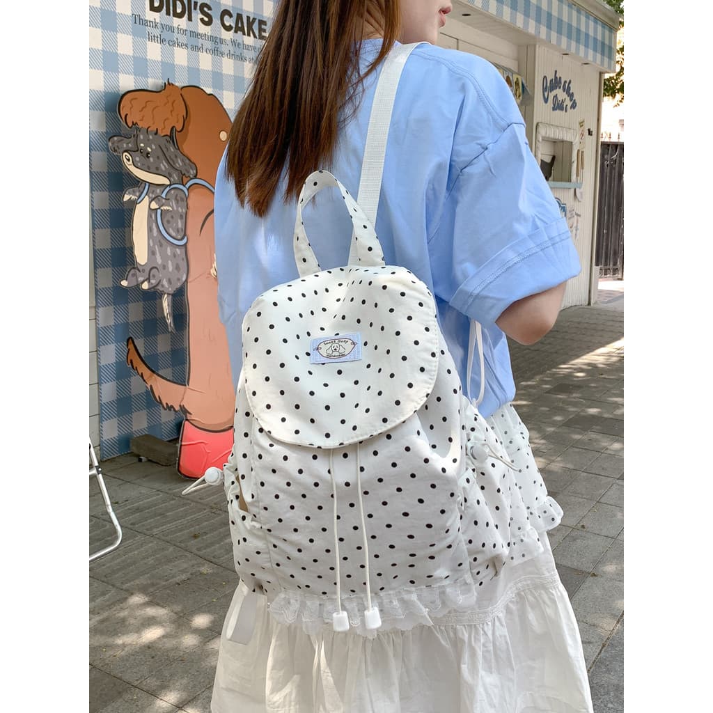 Preto bolinhas mochila ins nicho 2026 novo estilo grande capacidade mochila Casual Ultra-leve pequena mochila feminina