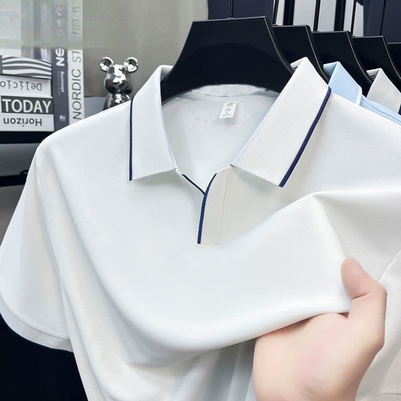 P camisa POLO masculina verão manga curta camiseta lapela contraste cor com decote em V Casual colarinho Paul camisa mag