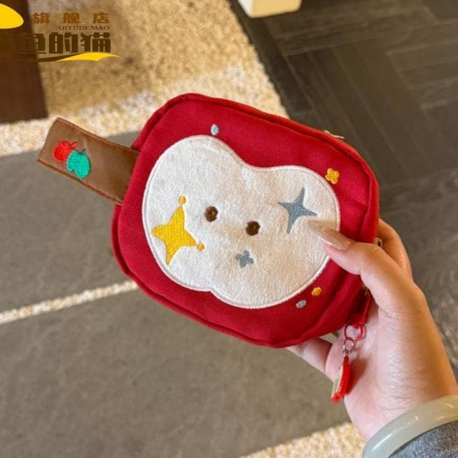 Estilo japonês maçã portátil moeda bolsa bonito bordado Polaroid quadrado pequeno saco de viagem portátil saco de armaze