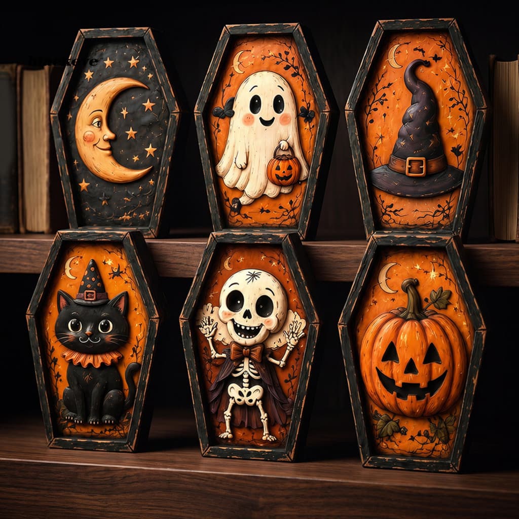 BL-Enfeites Internos De Halloween , Sinal De Madeira Rústico Com Artesanato Vintage Desgastado Para Desktop