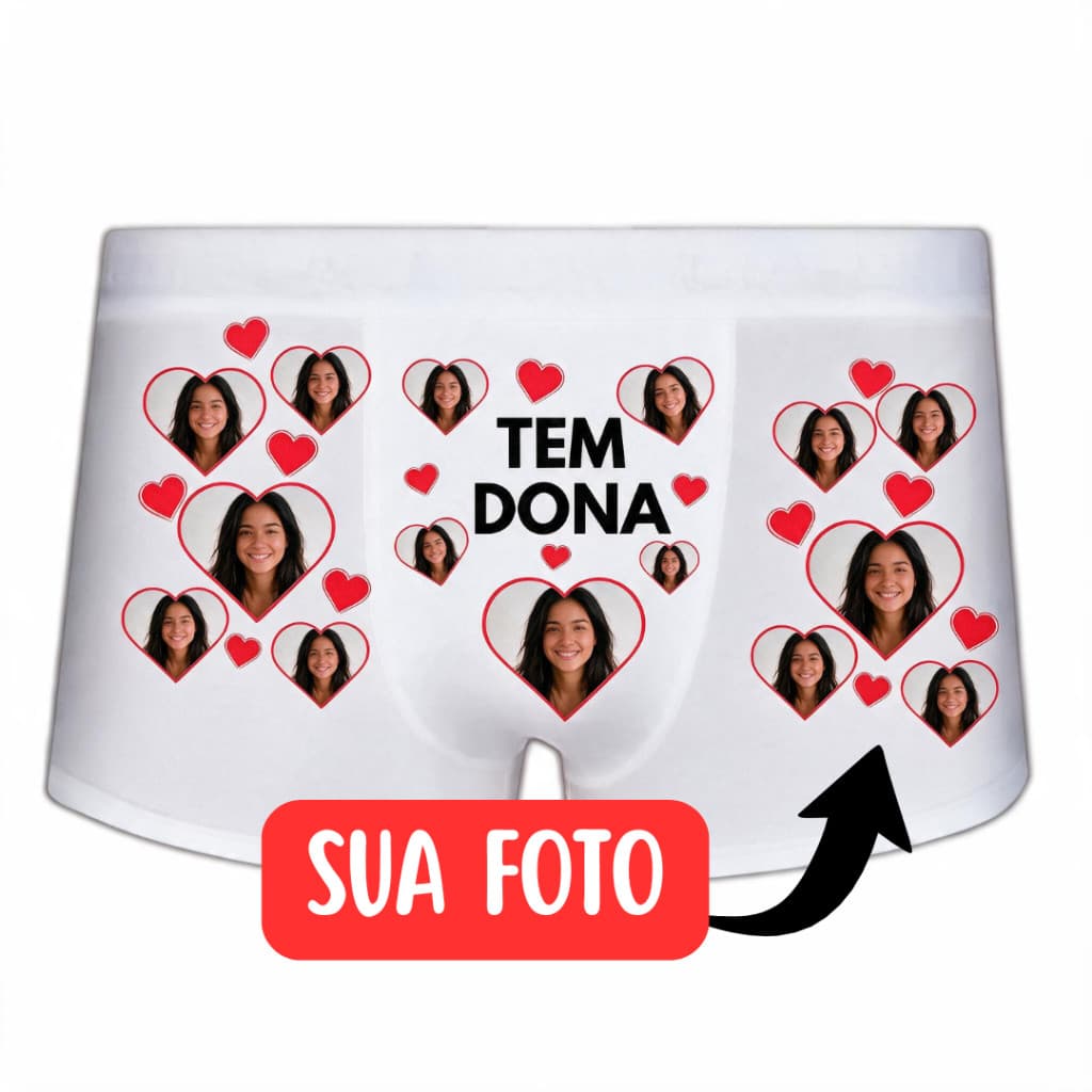 Cueca Boxer Personalizada com Foto Namorada Coração Presente Criativo -  P, M, G, GG
