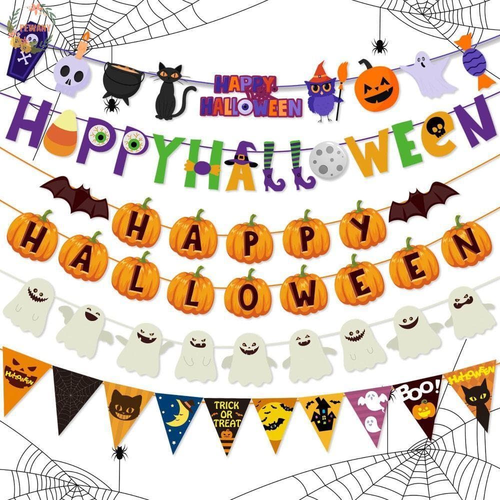 PEEWANY1 Bandeiras De Puxar Abóbora De Bruxa , Aniversário De Halloween De Morcego Fantasma , Bandeira De Decoração De P