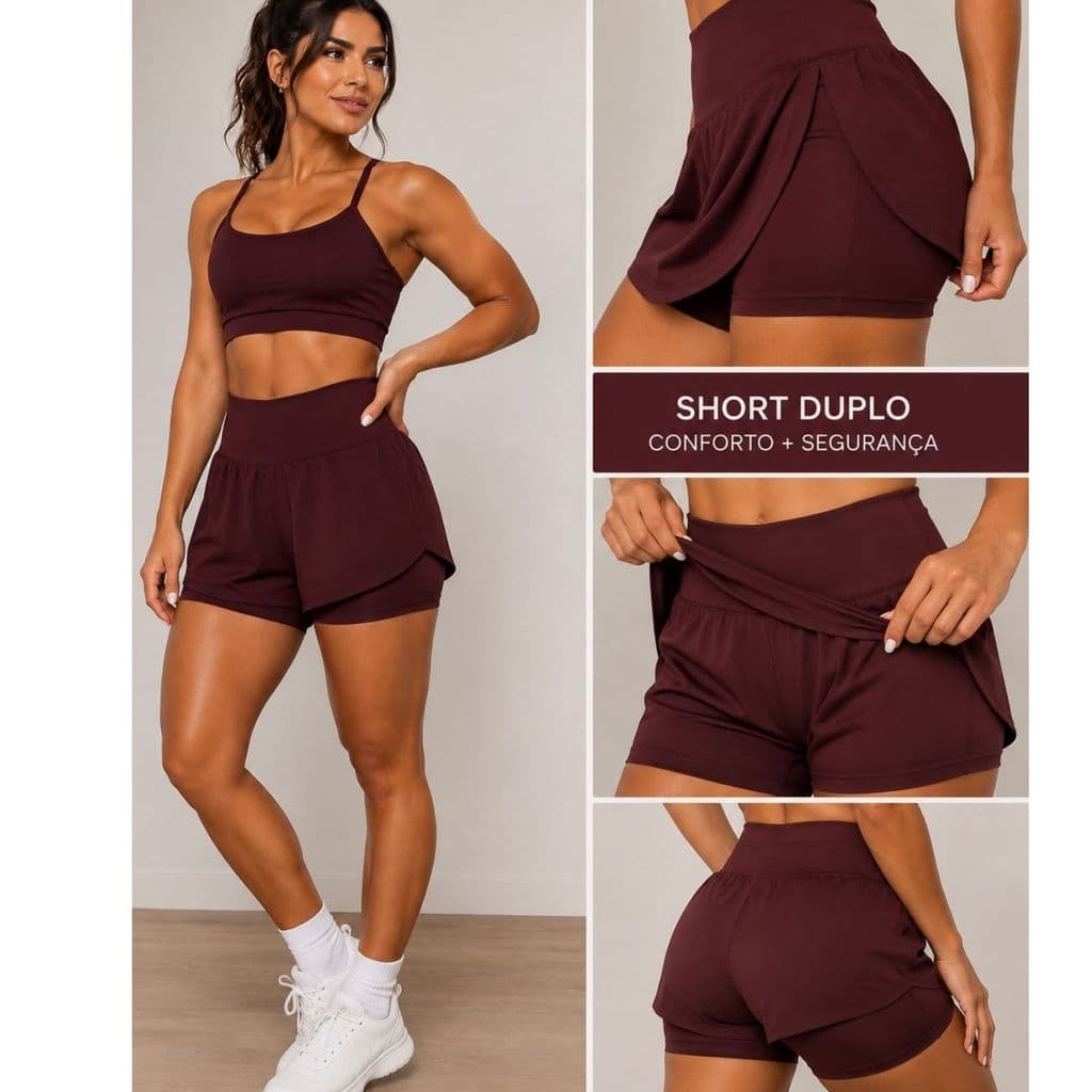 Conjunto  Fitness De Academia Feminino Short Duplo + Top e Zero Transparência Premium