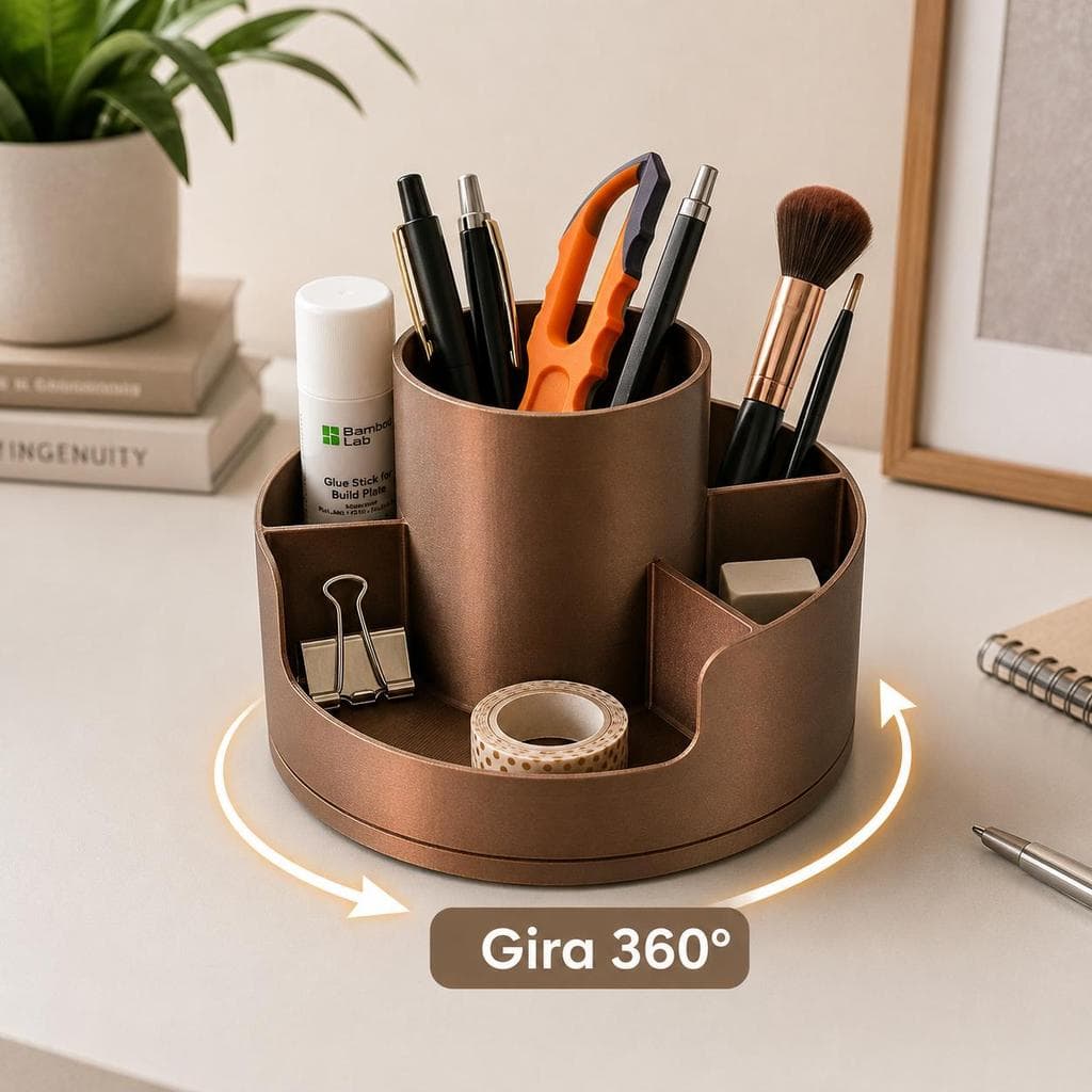 Caixa Organizadora Giratória 360° para Cosméticos Maquiagem e Canetas com Vários Compartimentos e Design Moderno