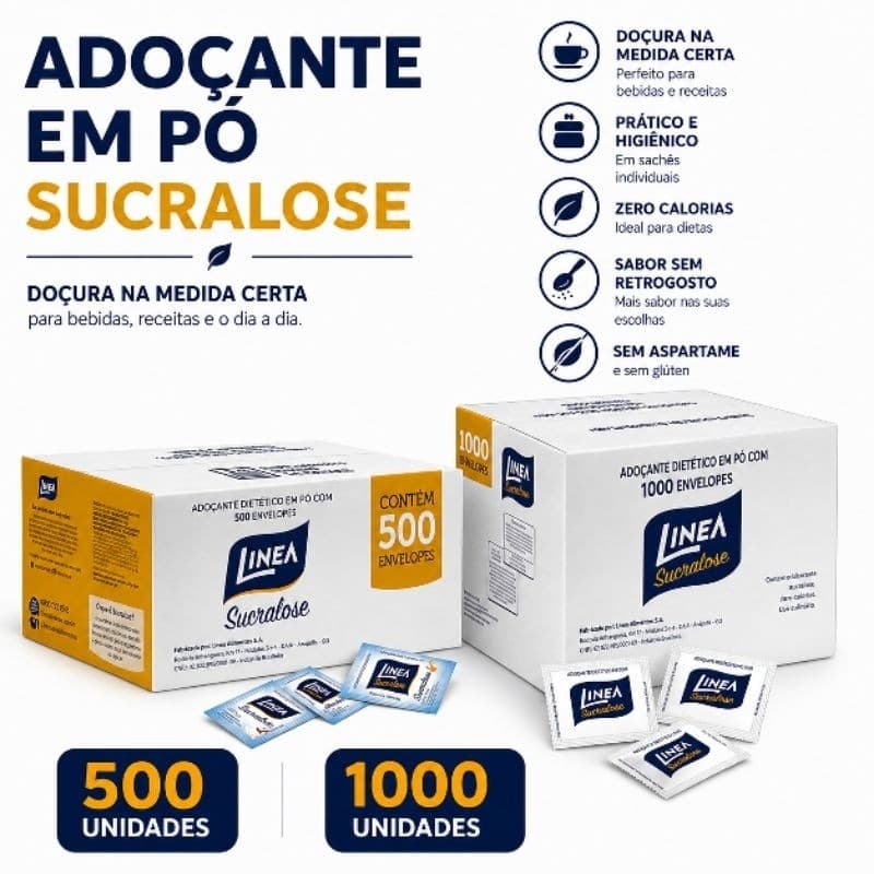 Adoçante em Pó Sucralose Linea Sachê 500 ou 1000 Unidades