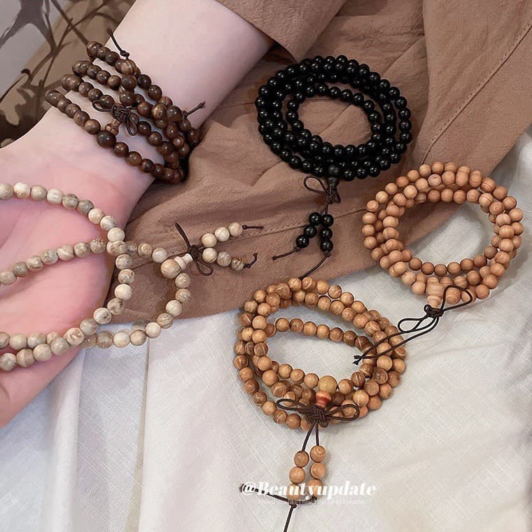 Sândalo redondo frisado moda colar pulseira um estilo mais étnico pulseira nicho Design mão jóias
