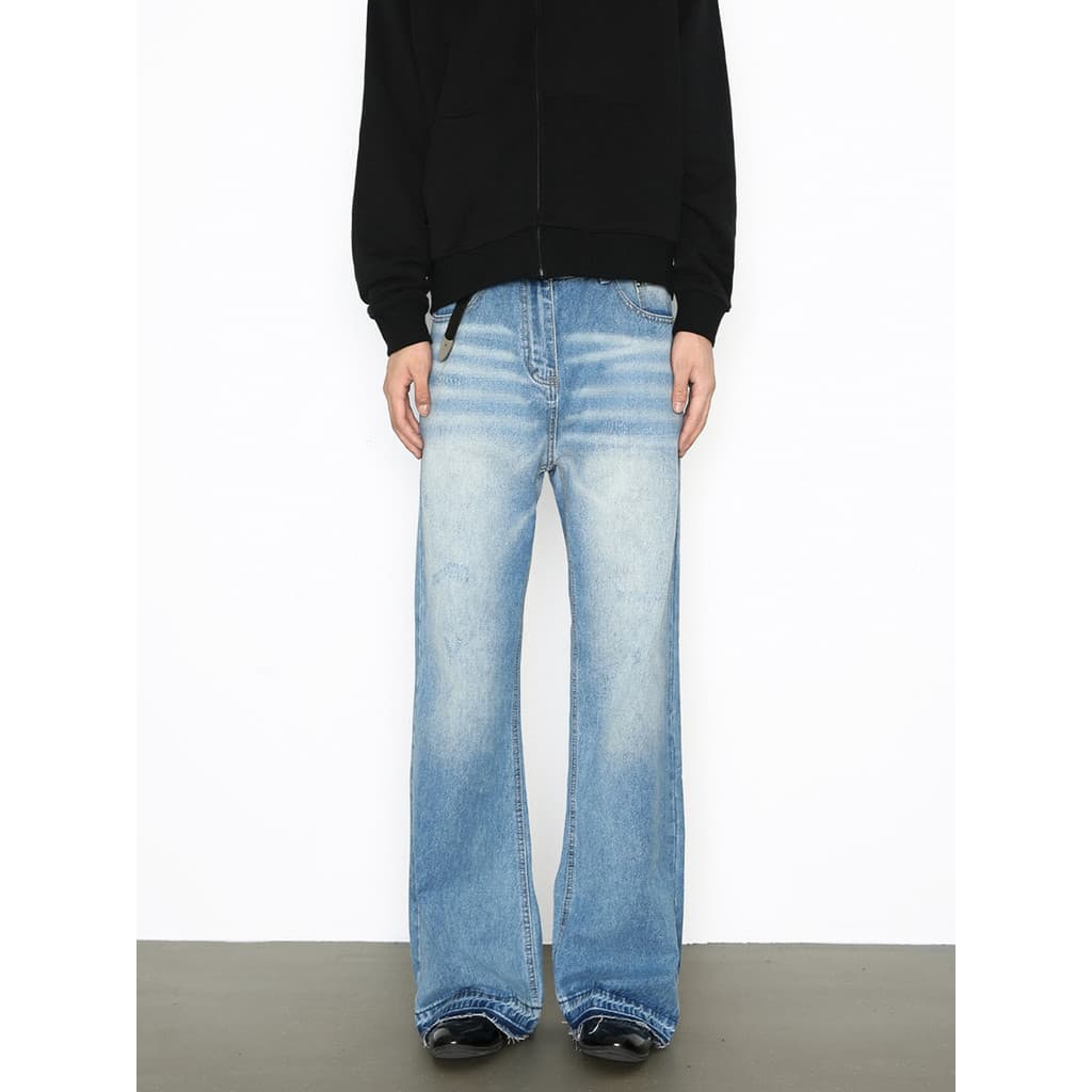 High Street Micro Flared Jeans Meninos Azul Claro Solto Reto Casual Queimado Estilo Americano Ruffian Bonito Calças High