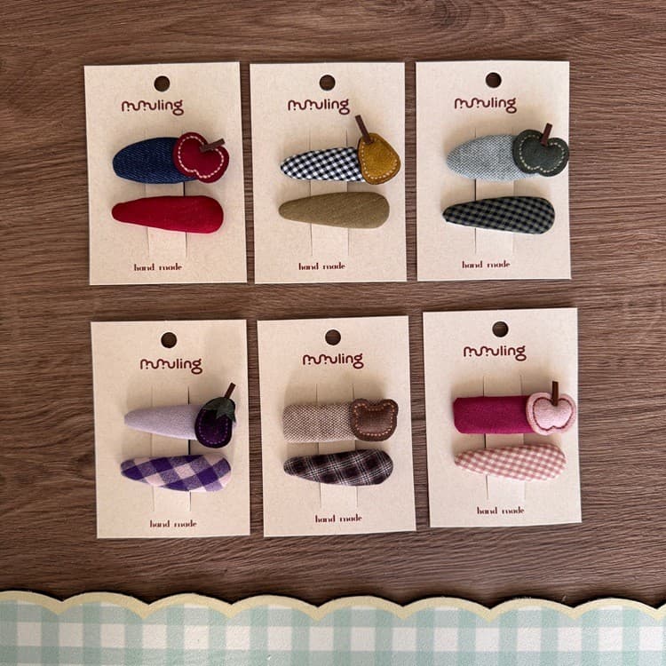 Novos grampos de cabelo infantis estilo coreano com designs xadrez e de frutas, grampos BB para meninas, grampos laterai