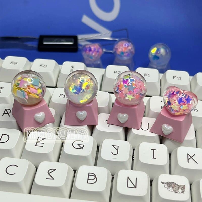 Tridimensional cristal transparente keycap amor coração bola bonito menina rosa botão transparente R4 ESC teclado mecâni