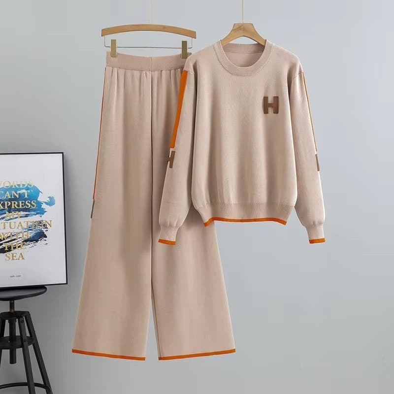 Conjunto Esportivo Casual De Malha Com Estampa De Letras E Calças Justas De Cintura Alta 202607A
