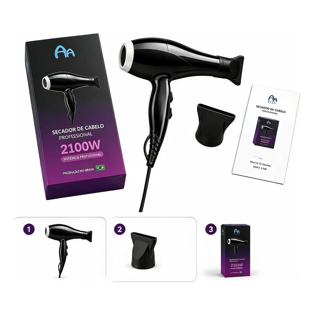 Secador De Cabelo Profissional Íon 2100w 110/220v Anti Frizz