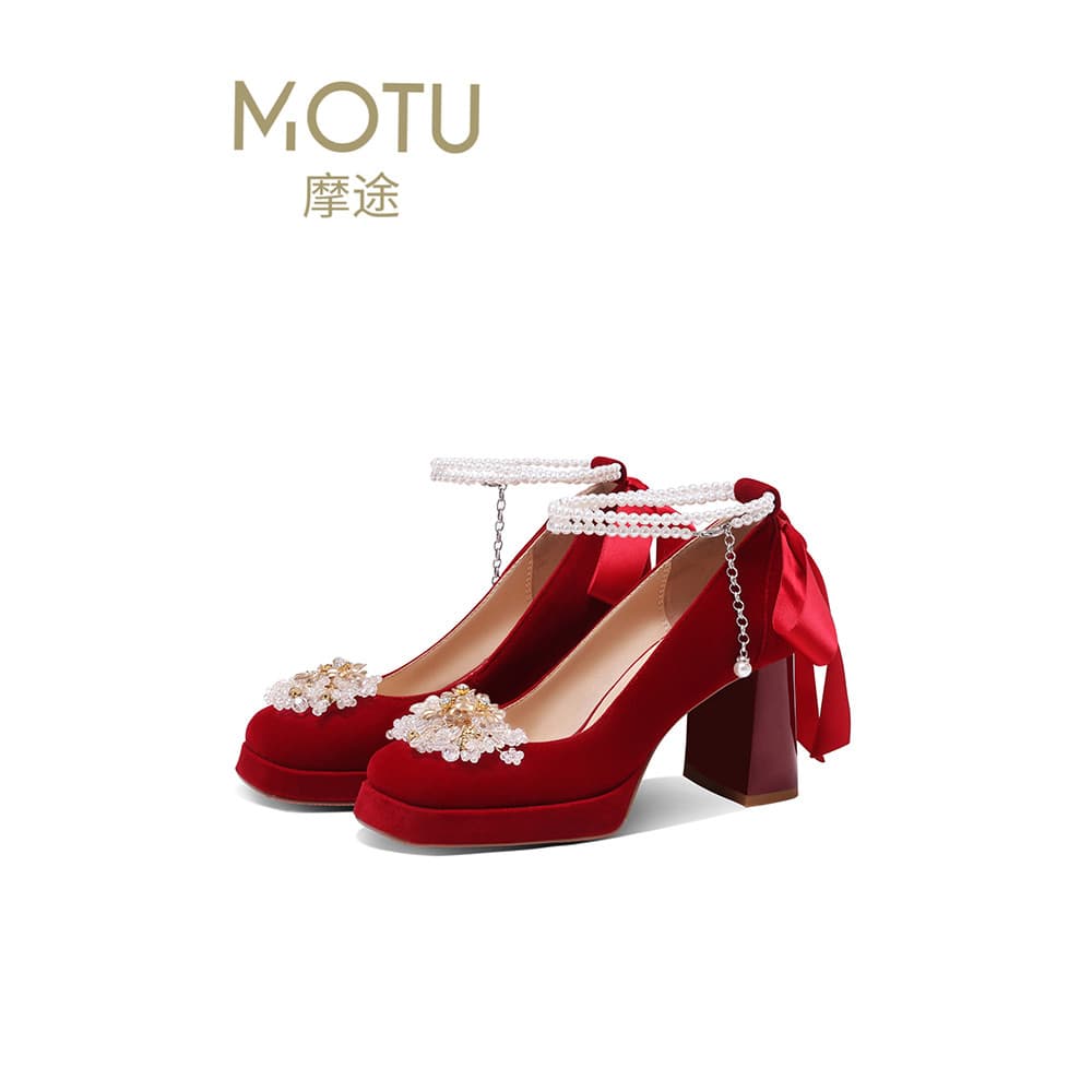 Plataforma impermeável de sola grossa de salto grosso vermelho sapatos de casamento feminino Mary Jane sapatos de salto