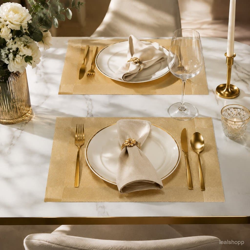 4/6/8 Pcs Capas De Mesa Douradas Conjunto Com  Unidades Presente Perfeito Para Jantares Elegantes