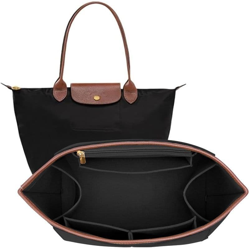 Inserção Organizadora De Bolsa De Feltro Para Longchamp Le Pliage L Couro Borda Organizador (Preto , Grande)