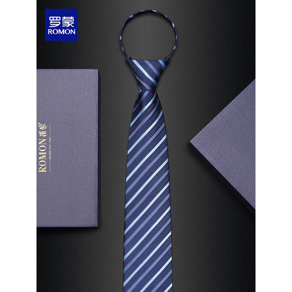 Homens gravata azul negócios Formal camisa feita à mão zíper livre nó casamento noivo padrinhos High-End pessoas preguiç