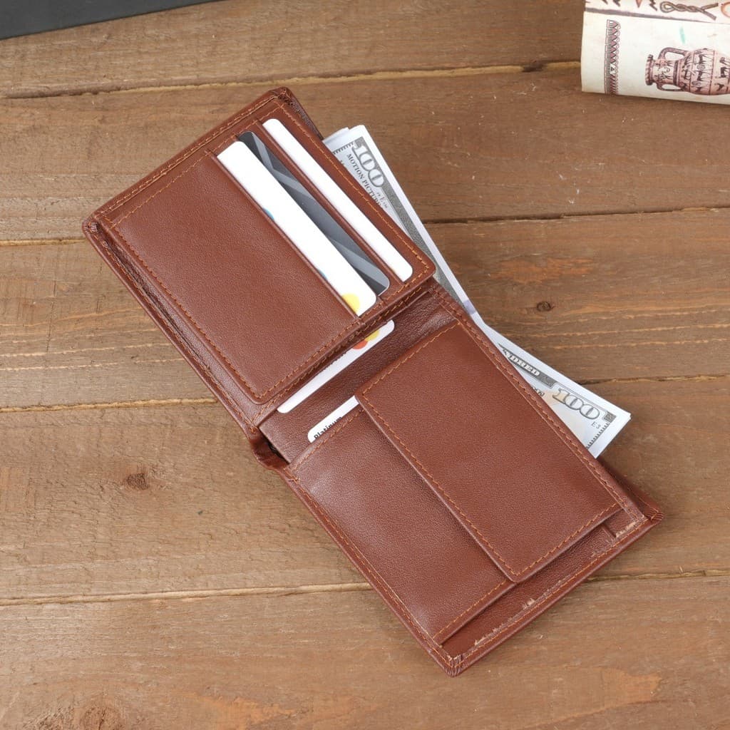 Original artesanal de couro genuíno carteira curta masculina simples Retro carteira primeira camada Horizontal Multi-car